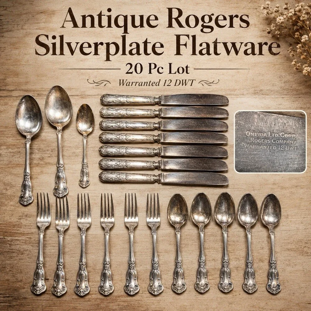 Antique Simeon L George H Rogers 12 DWT Silverplate Flatware 20 Pc Lot